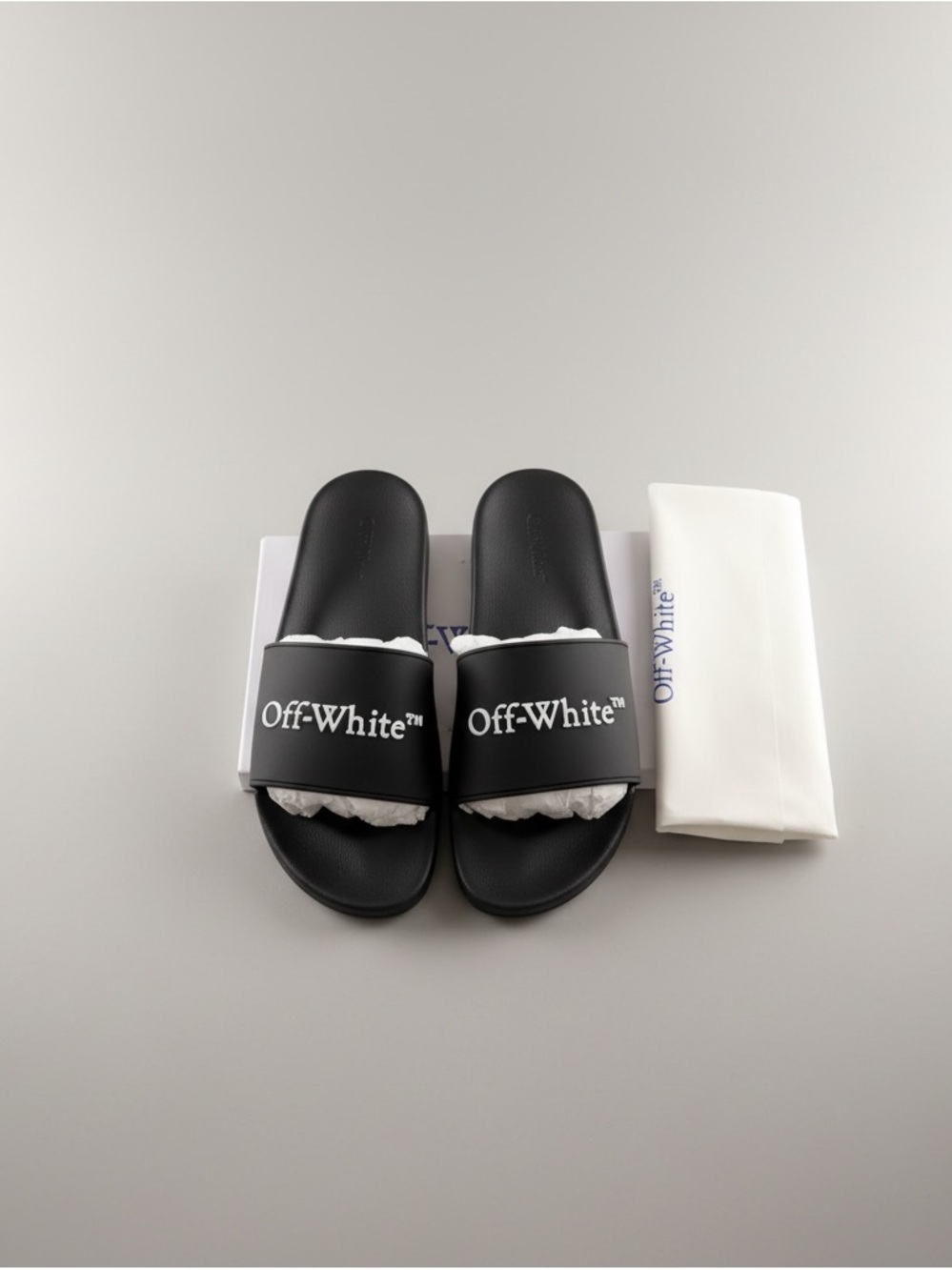 Off-White Black Slide Sandals with White Logo